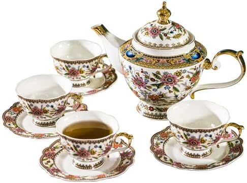 ACMLIFE Fine Bone China Tea Set, 13-Piece English Tea Set for Adults, Afternoon Tea Sets for Women Tea Party or Gift Giving, Pink and Gold by ACMLIFE