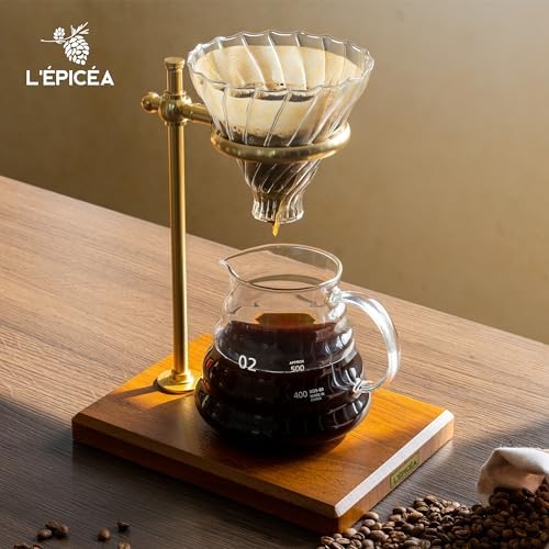 L'ÉPICÉA Pour Over Coffee Maker Set, Pour Over Coffee Maker with Stand, Adjustable Stainless Steel Stand, Wooden Base, Paper Filters, Cone Glass Coffee Carafe, Pour Over Coffee Dripper - Image 2