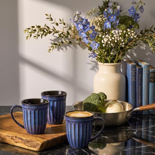 HASENSE 16oz Ceramic Coffee Mugs Set of 4, Vertical Stripe Mugs with Handle - Image 5