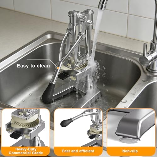 2-in-1 Commercial Manual Juicer & French Fry Cutter, Heavy Duty Cast Aluminum Citrus Press and Vegetable Chopper with 1/4", 3/8" & 1/2" Stainless Steel Blades for Potato, Orange & Lemon - Image 5