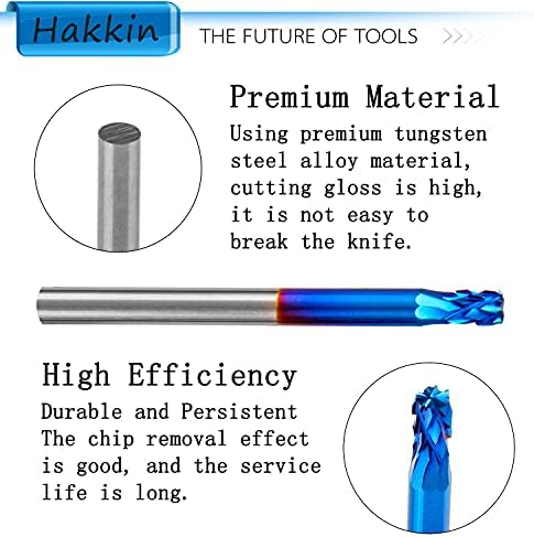 Hakkin 20 Pcs Carbide Rotary Burrs Set, End Mill CNC Router Bit, 1/8" Shank Nano Blue Coating Ball Nose End Mill, Double Cut Coat Rotary Drill for Die Grinder Woodworking, Engraving, Drilling, Carving - Image 4