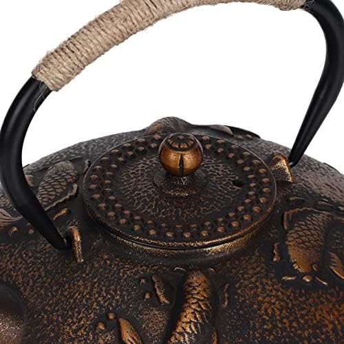 Cast Iron Teapot, Tea Pot, Japanese Pot, 0.9L Retro Iron Elegant Kettle, Household Handle Water Tea Pot Collection with Lid, Tea Kettle for Boiling Hot Water Tea - Image 6