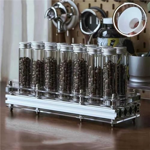 Single Dose Coffee Bean Storage, 14Pcs Glass Tubes Coffee Bean Cellars, With One-Way Exhaust Valve, Metal Stand And Hopper, Single Bottle Capacity 20-22g, For Coffee Storage(Black) - Image 7