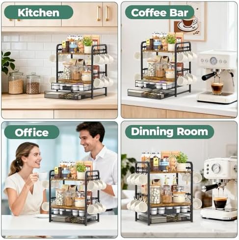 EsLuker.ly Coffee Bar Organizer Station Shelf Mug Holder for Countertop - Image 7