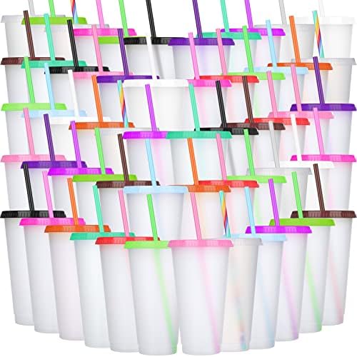 Honeydak 60 Pack Plastic Cups with Lids Straws,Pretty Color by Honeydak