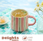 Striped Ceramic Coffee Mugs Set of 2, Pink and Green Stackable Stoneware Mugs for Morning Coffee, Tea & Cocoa, 12oz Dishwasher & Microwave Safe Mug Gift Set for Home & Office - Image 7