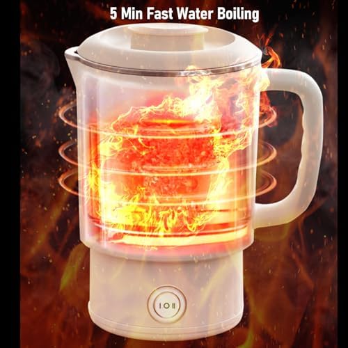 CCYLEZ Portable Electric Kettle 600ml Folding Travel Kettle Stainless Steel Tea Brewer Milk Frother Coffee Maker with Temperature Control for Travel Camping Office Home Use (US Plug 110V) - Image 2
