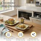 222 Fifth Adelaide Yellow 16-Piece Floral Porcelain Dinnerware Set | Microwave and Dishwasher Safe Dining Set for 4 | Stackable & Chip-Resistant Plates Bowls and Cups | Gift for Housewarming & Wedding - Image 3