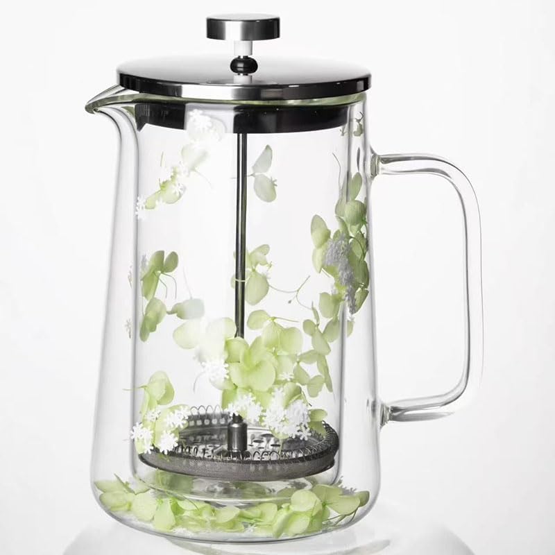 Glass French Press Coffee Maker 34oz, Embedded Dried Flower Double Wall Borosilicate Coffee Press, No Plastic, 4-Level Stainless Steel Filter for Tea & Cold Brew, Cute Decorative Design by Unknown