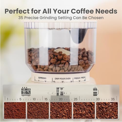 Gevi Burr Grinder,35 Grind Espresso Drip French Press,Anti-Static Beige - Image 3