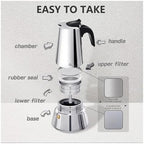 Stainless Steel Moka Pot 100-600ml Stovetop Espresso Maker Barista - Image 6