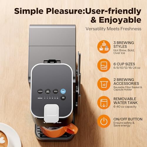 Tastyle Hot & Iced Coffee Maker with Magnetic K-Pod Holder, Fits 7.3'' Mug - Image 2
