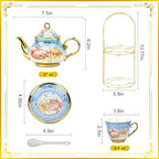 20 Pieces Porcelain Tea Set With Metal Holder, European Ceramic tea set for adults,Flower Tea Set,Tea Set For Women With Flower Painting - Image 3