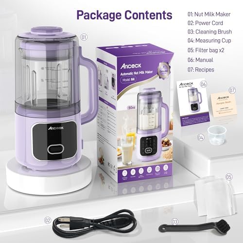 11-in-1 Nut Milk Maker - Automatic Multi-Function Milk Machine for Almond Milk, Oat, Soy, Yogurt,Juice with Self-Cleaning, Delay Timer, Keep Warm Ultra-Quiet(Purple) - Image 7