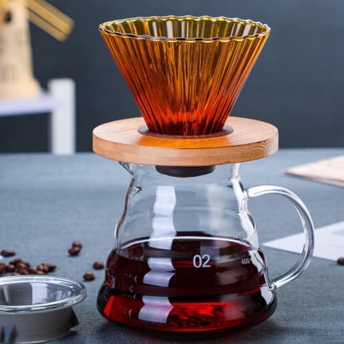 Baluue Household Coffee Dripper and Coffee Funnel Set Large High Borosilicate Glass with Wooden Base for Home Brewing - Image 7