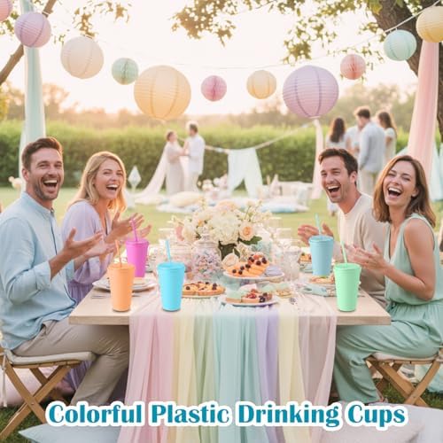 Honeydak 30 Pack Plastic Tumblers with Lids and Straws Bulk, Macaron Color - Image 5