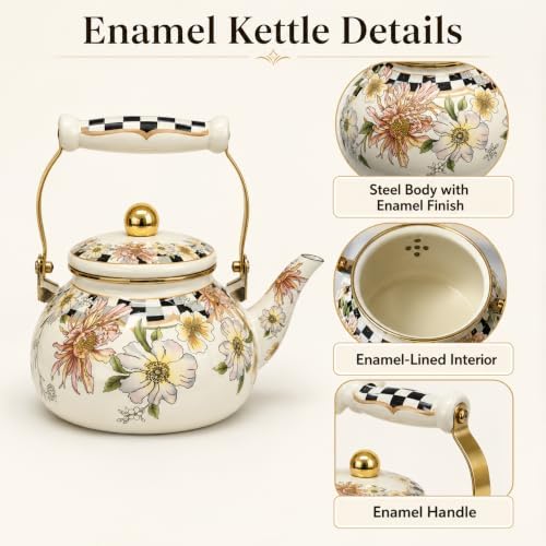 2.5L Floral Enamel Tea Kettle for Stovetop, No Whistling - Image 3