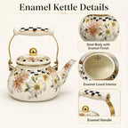 2.5L Floral Enamel Tea Kettle for Stovetop, No Whistling - Image 3