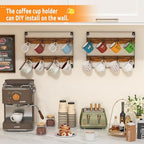 Huxitocan Wall Mount Coffee Mug Holder - Rustic Wood and Iron, Holds Up to 24 Mugs (3Pack) for Kitchen, Home, Coffee Bar - Image 3