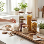 SiliFine Glass Pantry Storage Jar with Lid, 6 Set, Wood Lid - Image 5