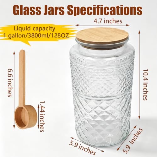 1 Gallon Large Glass Jar with Lid Round Food Coffee Canister with Scoop - Image 2
