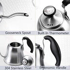 Gooseneck Kettle Bundle: Brushed Silver Stovetop Kettle and Brushed Silver Stovetop Kettle with Thermometer - Image 3
