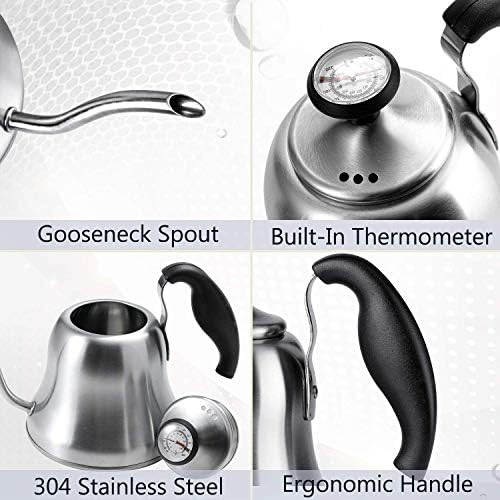 Gooseneck Kettle Bundle: Brushed Silver Stovetop Kettle and Brushed Silver Stovetop Kettle with Thermometer - Image 3
