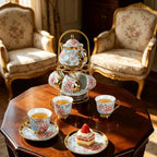 20-Piece Porcelain Tea Sets for Adults, Includes Tea Cups and Saucers, Teapot, Spoons & Metal Rack, Elegant Ceramic Tea Set for Women, Wedding & Home Decor (Blue and Pink) - Image 7
