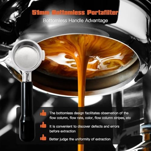 2026 New 51mm Bottomless Portafilter for Delonghi ECP3420/ECP3120/EC155/BCO430/EC260, 2 Ears, with Stainless Steel Double Shot Capacity Cup Filter Basket - Image 6