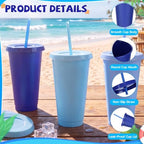 24 Pack Plastic Tumblers with Lids and Straws, Reusable Cups with Lids Plastic Colorful Cups for Parties Birthdays, Iced Coffee Cup Cold Drink Cups Bulk Tumblers (24 oz, Gradient Blue Colors) - Image 4