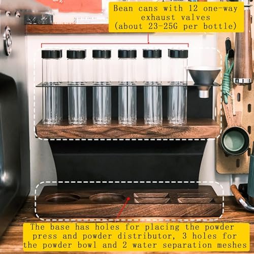 12 Tubes Coffee Bean Cellar, with Hopper, One-Way Exhaust Valve, Single Bottle 23-25​g, for Cafe, Kitchen - Image 3
