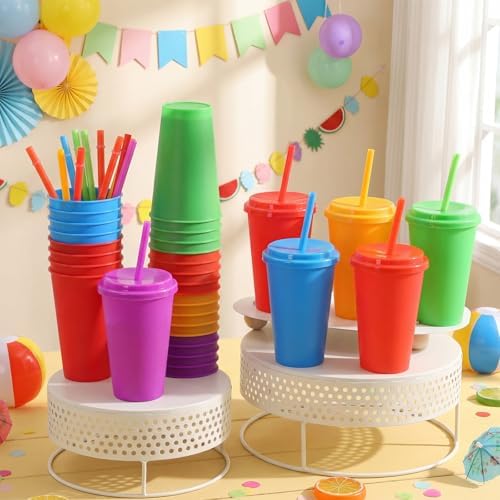 Honeydak 30 Pcs Reusable Plastic Tumbler with Lid&Straw,No Glitter,Solid - Image 2