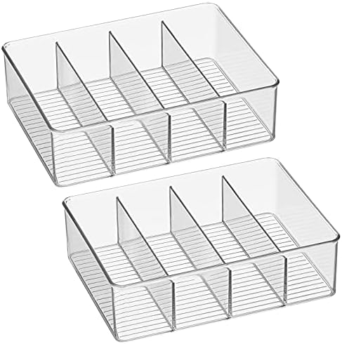 mDesign Plastic Stackable Tea Bag Storage Organizer Bin with 4 Divided Compartments - Holder for Kitchen Cabinet, Pantry, Countertop - Holds Sugar Packets, Coffee Pods, Ligne Collection, 2 Pack- Clear - Image 5