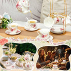 Zhehao 20 Pcs Porcelain Tea Set for Adult, with Metal Holder, Grace - Image 5