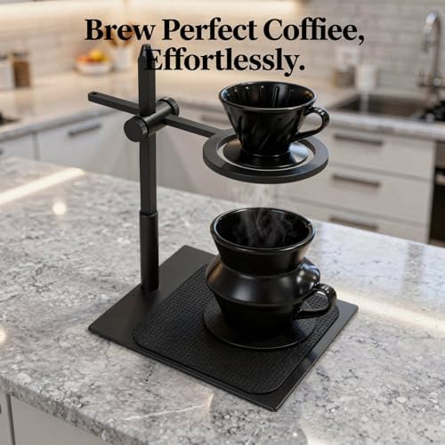 Adjustable Pour Over Coffee Stand with 3 in Circular Ring, Alloy Home Coffee Dripper Holder, Height Adjustable for Conical Glass Filter Cup, Solid Base, Non Slip Mat, 9.6 x 7.1 x 5.9 in - Image 5