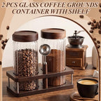 Suclain Glass Coffee Grounds Container with Shelf 2 x 44 oz Glass Coffee Bean Storage Canisters with Airtight Thread Lid and Measuring Spoon for Kitchen Sugar(Striped Style, Wood) - Image 3