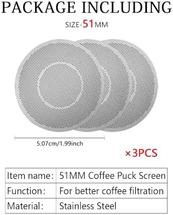 Compatible withPuck Screen 51/53/58mm Reusable Puck Screen For Espresso Portafilter Stainless Steel Screen Filter Compatible With Espresso(3PCS 51MM) - Image 2