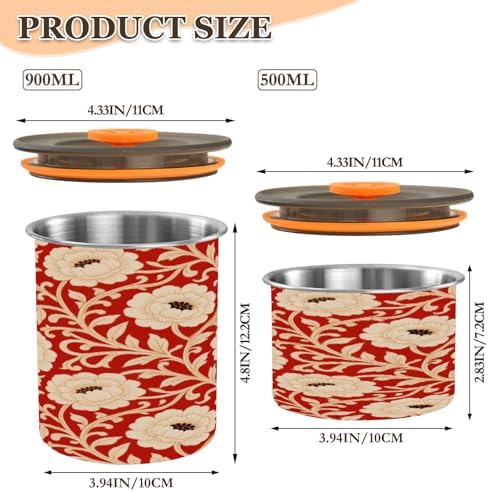 Red Peony Flowers Designed Food Storage Containers With Lids Stainless Steel Containers For Pantry Button Opening Canisters For Cereal - Image 3