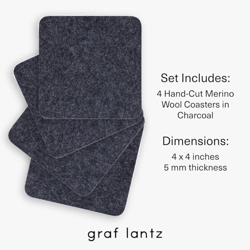 Graf Lantz - Bierfilzl Merino Wool Square Coasters Set of 4 - Charcoal (4"x4"x5mm) - Absorbs 30% of Weight, Natural German Wool - Heat Resistant, Sustainable, Reusable - Home Decor, Coffee Table Decor - Image 4