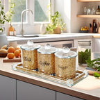 Topsky Coffee Sugar Tea Crystal Canister Set of 4,Sparkly Crystal Crushed Diamonds Home Decor,Silver Kitchen Coffee Jar Storage Set with Label & Lid,Storage Container Set for Countertop,Dining Room - Image 2