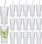 16 Set Vintage Tumbler with Lid and Straw, Iced Coffee Cup, Clear by Acellegic