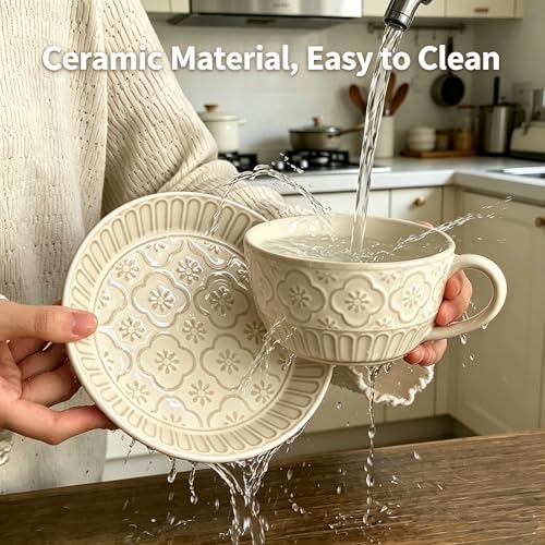 Cappuccino Cups with Saucers, 10 oz Ceramic, Set of 4 - Image 6