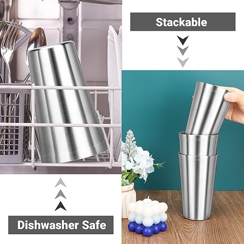 Stainless Steel Cups, 16 oz Insulated Tumbler, 4 Pack Double Wall Unbreakable Stackable Water Tumblers Insulated Metal Cup Premium Drinking Glasses for Travel Camping Home Outdoor - Image 5