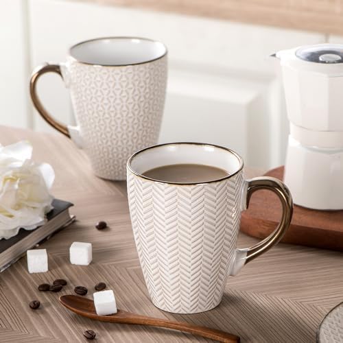 Ceramic Coffee Mug Set - 16 Oz Large Coffee Mugs - Embossed Stoneware Cup - Image 4