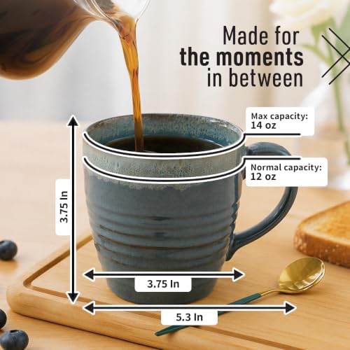 Ava Nord Reactive Glaze Stoneware Ceramic Coffee Mugs 4 Pack - 14oz - Blue - Image 2