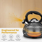 2026 Upgraded Whistling Tea Kettle Stovetop, 3.2qt 304 Stainless Steel Teapot with Polka Dot Design, Retro Cool Touch Teakettle for Gas Induction Electric Stove Black/White 3.2 Quarts - Image 6