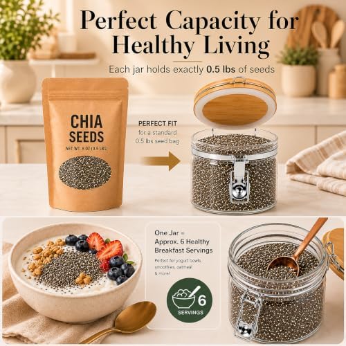 16oz Airtight Glass Chia Seed Storage Container with Spoons, 3-Pack - Image 4