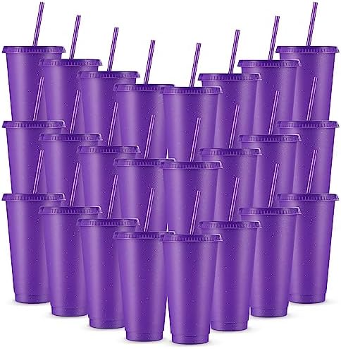 Amyhill 24 Pcs 24 oz Reusable Cups with Lids and Straws, Purple by Amyhill