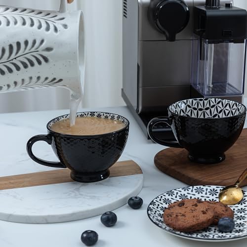 LEHAHA Coffee Mugs Set of 6, 14 Ounces footed Ceramic Mugs, Porcelain Black Coffee cups with handle for men women for Coffee, Tea, Cappuccino, Cocoa, Cereal, Black - Image 3