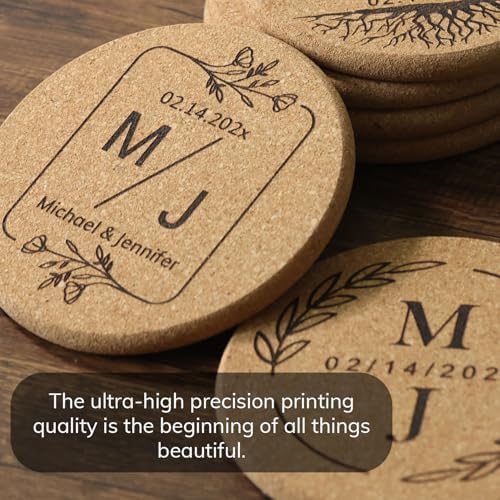Personalized Cork Coasters - Custom Engraved Wedding Favor,Natural Round Drink Coasters, Bulk Guest Gifts, Bridal Shower,Party,Reception and Anniversary Gift Decor - Set of 25-300pcs - Image 5